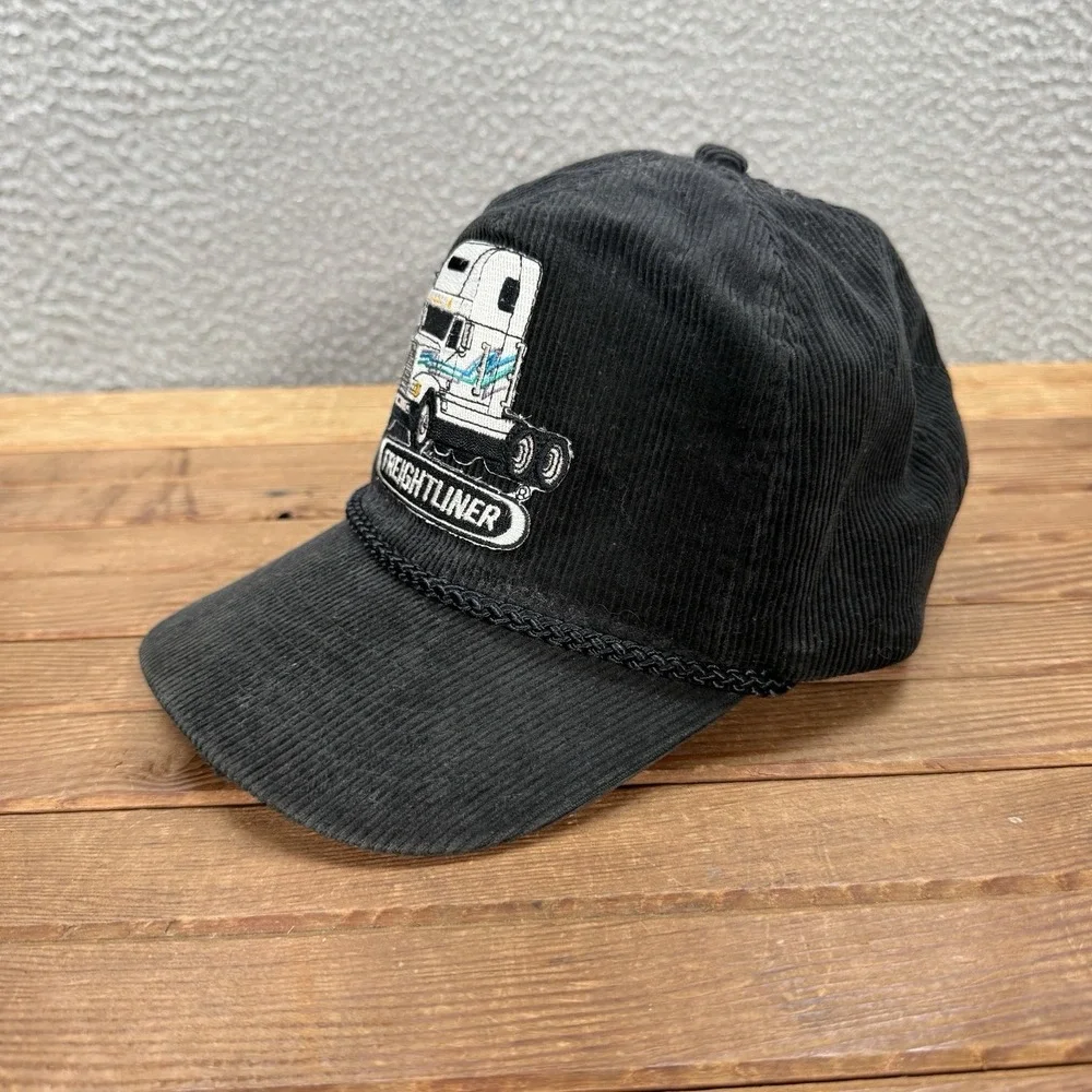 Vintage KC Hat Adult Black Corduroy Snapback Cap Grunge Trucker Faded 80s 90s
